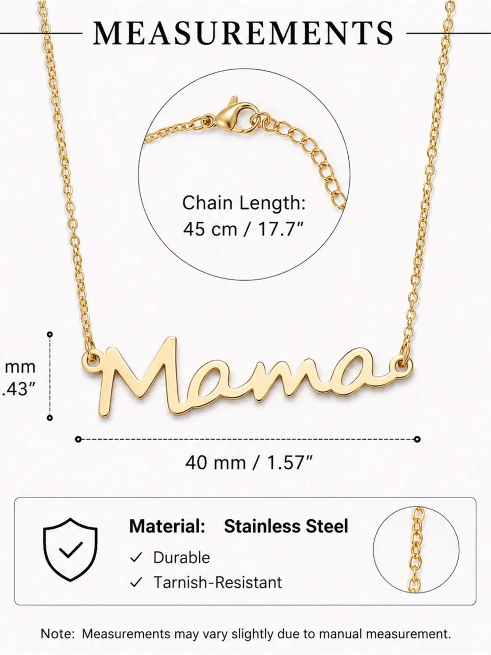 Mama Necklace for Mom, Gold Plated Stainless Steel Mom Necklace